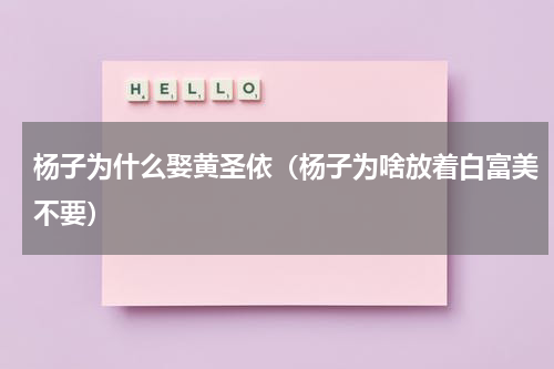 杨子为什么娶黄圣依（杨子为啥放着白富美不要）