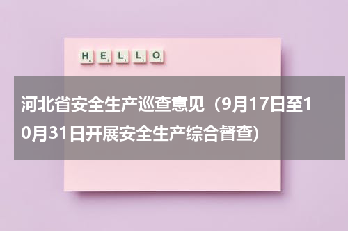 河北省安全生产巡查意见（9月17日至10月31日开展安全生产综合督查）